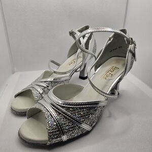 Silver sparkle DANCE SHOES Very Fine Shoes 6 1/2 M Larin Rumba Salsa Ballroom
